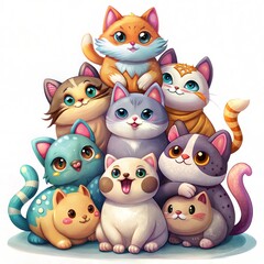 Fototapeta premium Cheerful Group of Colorful Kittens in Playful Poses