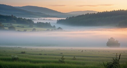 Fototapeta premium Mist Rolling Across a Morning Meadow