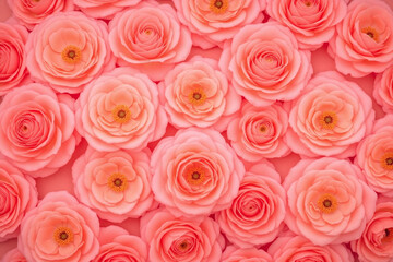Naklejka premium Blooming roses in pink coral peach shades cover entire frame
