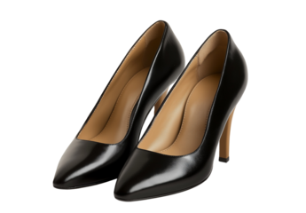 Black high heels, elegant leather shoes for women, isolated on a transparent background png