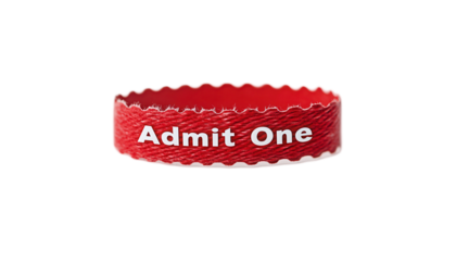 Admit one ticket ribbon a transparent background studio setting close-up conceptual design