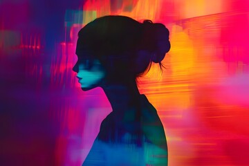 Abstract Colorful Portrait of a Woman in Profile, Vivid Hues, Digital Painting, Modern Art, Stylish...