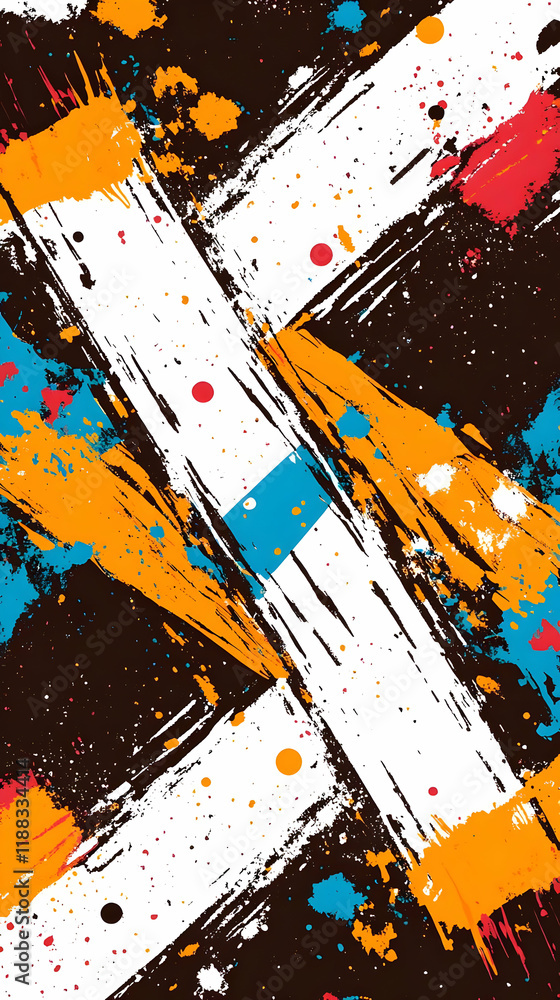 Poster abstract background with colorful paint splatter dynamically across a canvas