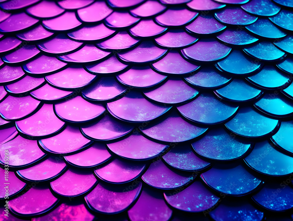 Poster vibrant purple and blue scales form an intricate textured surface with overlapping elements