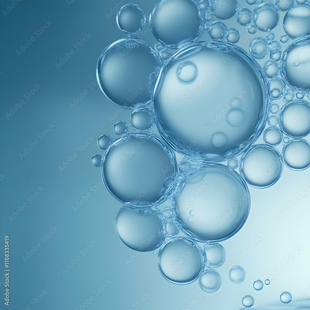 Poster abstract background of translucent bubbles floating gently on a blue backdrop