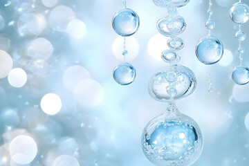 Abstract 3D Render of Hanging Water Droplets with Bokeh Background Beautifully Showcases Purity