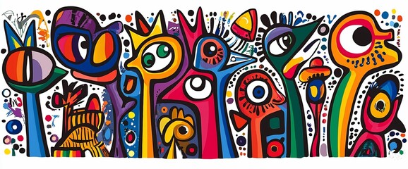 Fototapeta premium Vibrant colorful illustration of whimsical creatures.