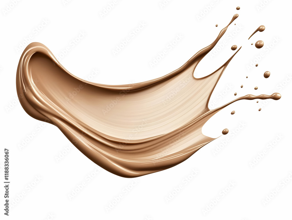 Poster liquid foundation splash spreads smoothly and elegantly with dynamic motion on white background