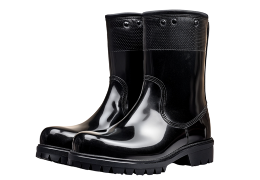  Black rain boots isolated on a transparent background png