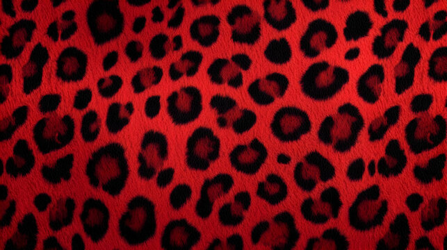 Vivid Red Leopard Print Shows Furry Texture in Close-Up Fashion Design Background.