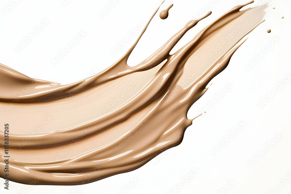 Poster liquid foundation swirls and splashes dynamically on a white background