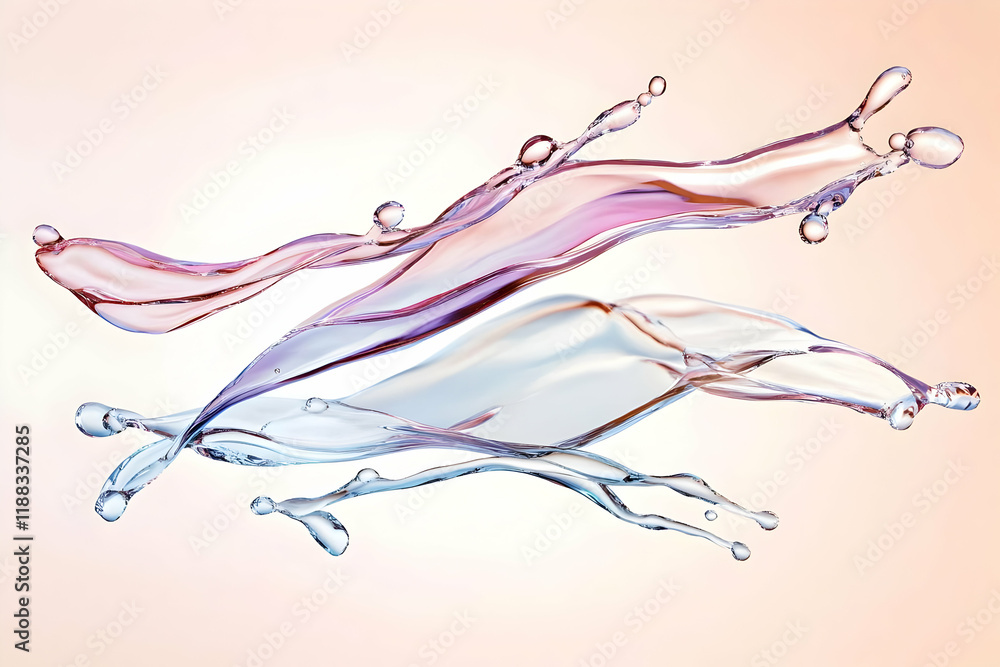 Poster abstract 3d render of two swirling liquid splashes gracefully intertwining on a soft gradient backgr