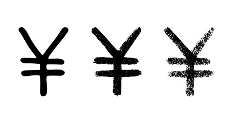 Hand drawn yen currency symbol set Brush stroke doodle Single element for design