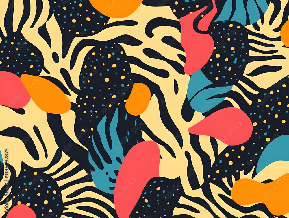 Aufkleber abstract background with colorful organic shapes and bold zebra stripes creates dynamic visual inter