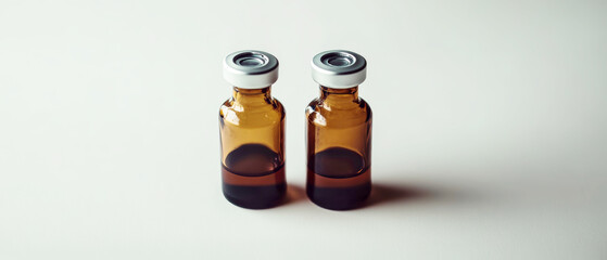 Exploring the essence of medical liquids with vials and a syringe on a minimalist background