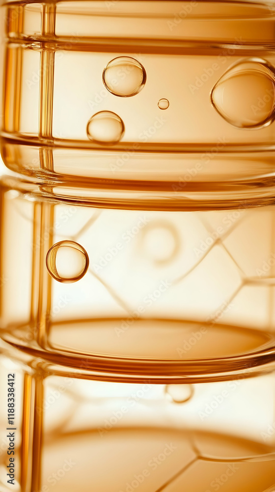 Aufkleber golden liquid with bubbles flows smoothly in glass container creates a visually appealing effect