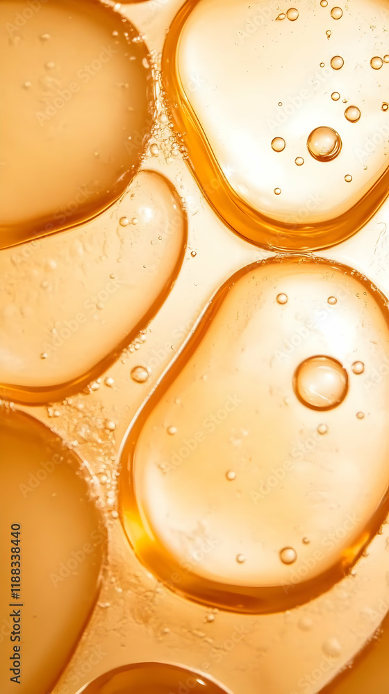 Poster abstract golden liquid droplets with bubbles creates a visually appealing textured background