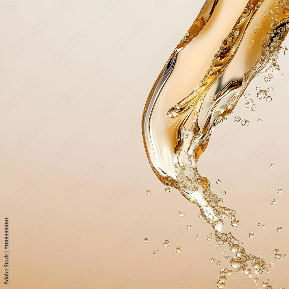 Poster golden liquid splashing dynamically with bubbles on a soft background creates visual interest