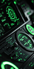 Futuristic Green Dashboard with Digital Interface and Glowing Neon Controls