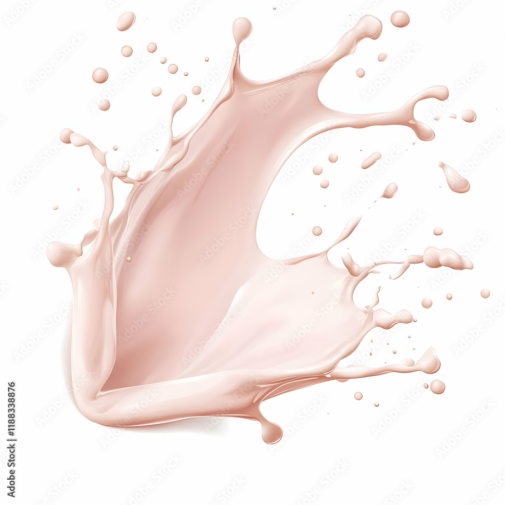 Poster pink liquid splash splashes dynamically with droplets on a white background