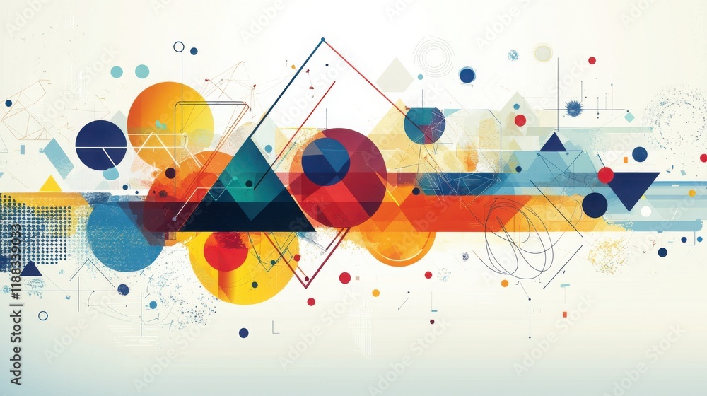 Poster an abstract vector of innovative concepts, with geometric shapes and bright colors symbolizing creat