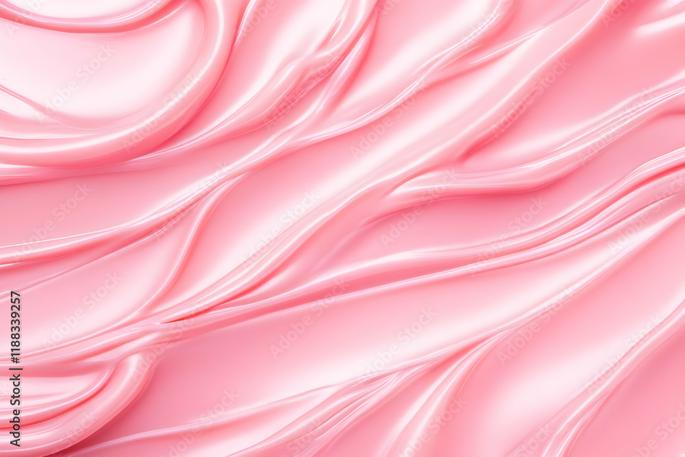 Poster pink lotion texture forms waves, creating a soft background.