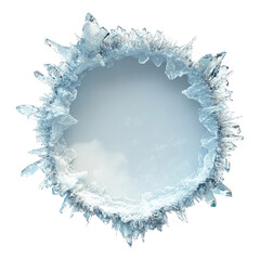 Isolated Frozen Ice Hole with Crystals on Transparent Background