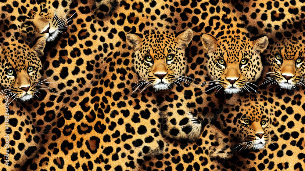 Aufkleber leopard faces seamless pattern shows wildlife texture design with feline elegance and safari vibes