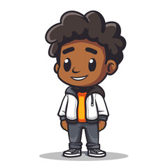 Fototapeta premium cute African American boy cartoon isolated on white background vector illustration.