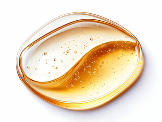 Golden Liquid Swirls with Bubbles in a Rounded Square Shape on White Background