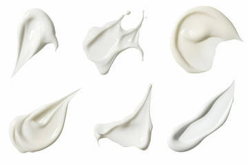 Set of White Cream Swirls and Splashes Isolated on a White Background for Skincare Product Designs