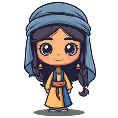 Cute little Muslim girl in traditional clothes. Vector illustration.
