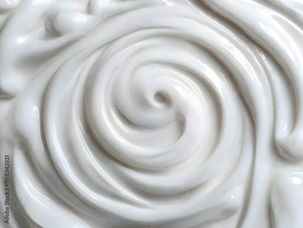 Poster white cream texture swirls in a circular motion smoothly and elegantly.