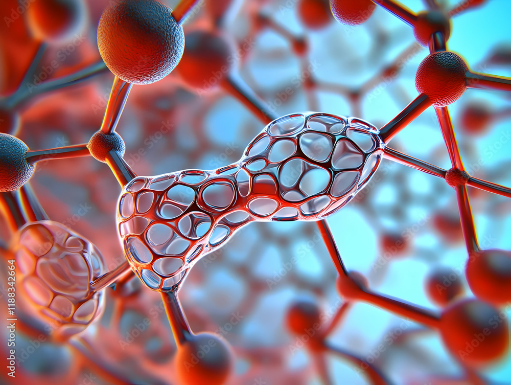 Poster abstract 3d render of molecules and molecular structures in vibrant colors