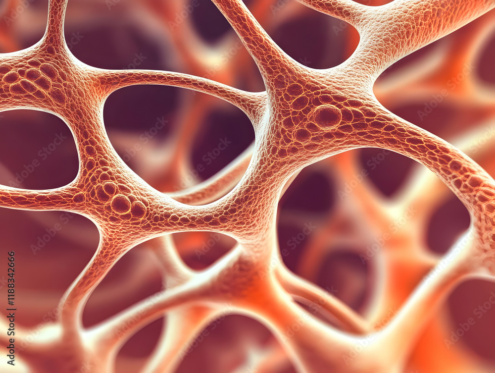Poster intricate bone tissue structure depicts complex network with detailed texture and interconnections.