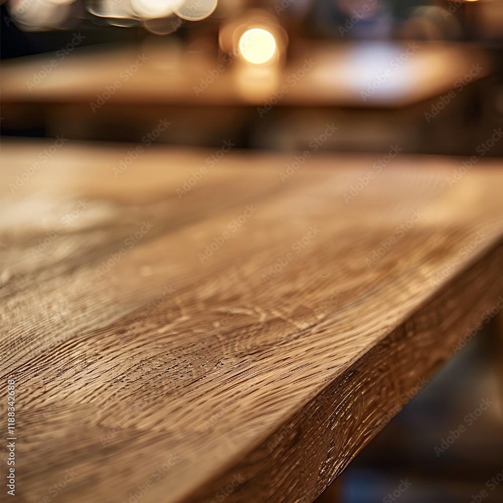 Aufkleber empty wooden table in front of blurred bokeh lights background.