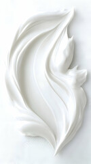 White Creamy Swirl Forms an Abstract Shape on a White Background Gracefully