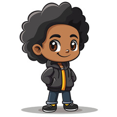 Obraz premium Cute African American girl with curly hair on white background illustration.