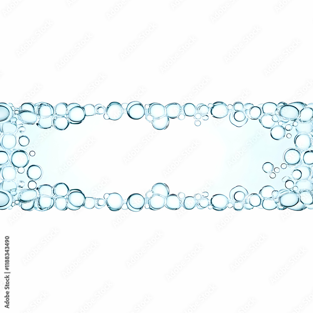 Poster clear bubbles form a frame on a white background with a refreshing and elegant feel.