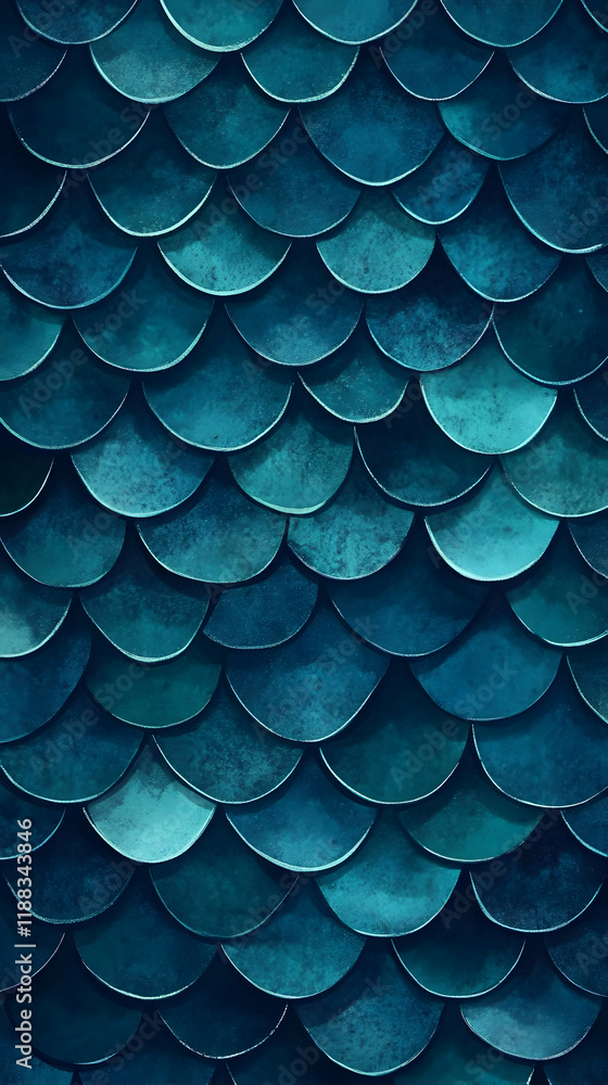 Poster intricate teal scale pattern forms a textured and seamless aquatic background.