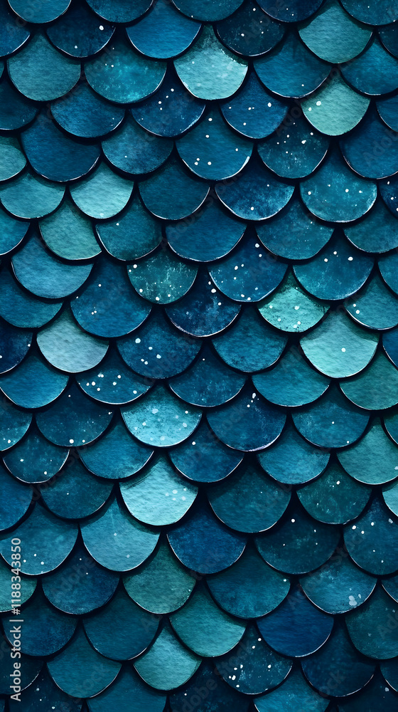 Poster deep blue scaly pattern forms an intricate and decorative surface background.