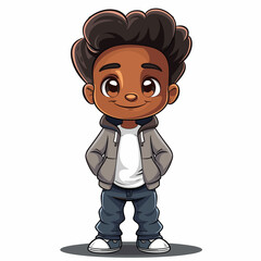 Obraz premium Cute African American boy in casual clothes cartoon vector illustration.