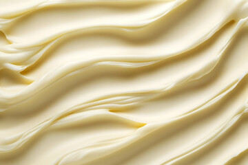 Fototapeta premium Creamy white lotion texture background flows smoothly across frame.