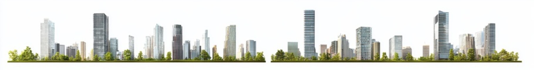 Fototapeta premium Panoramic cityscape showcasing modern skyscrapers and lush greenery.