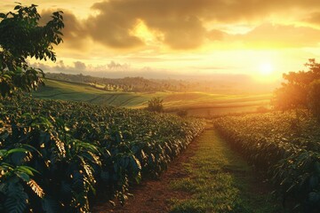 Plantation   Sunset at the coffee field landscape