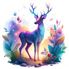 Majestic Deer with Blue Antlers in a Fantasy Forest