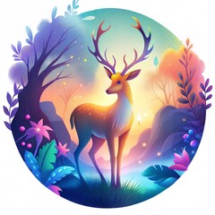 Majestic Deer with Blue Antlers in a Fantasy Forest
