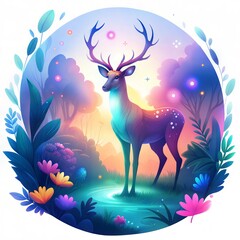 Majestic Deer with Blue Antlers in a Fantasy Forest