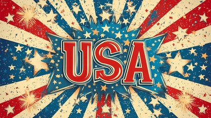 USA patriotic burst design with stars and stripes.