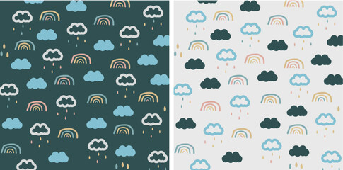 Seamless Cloud and rainbow Pattern